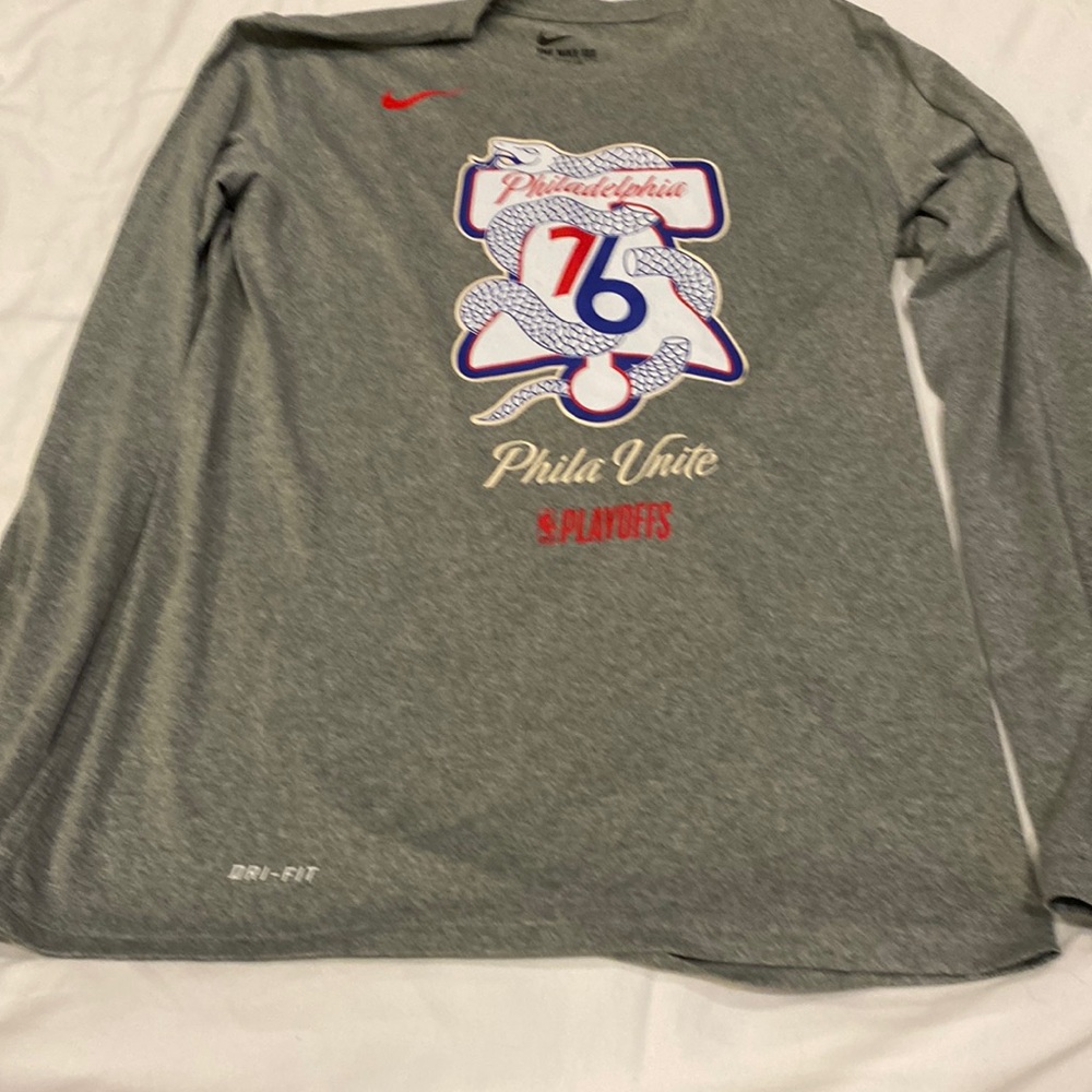 Boys, Nike brand dry, fit, long sleeve, Philadelphia 76ers, NBA playoffs T-shirt
